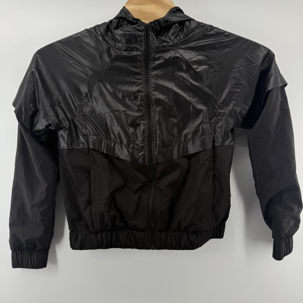 Forever 21 Jacket Womens Extra Small Black Hooded Windbreaker Zip Lightweight XS